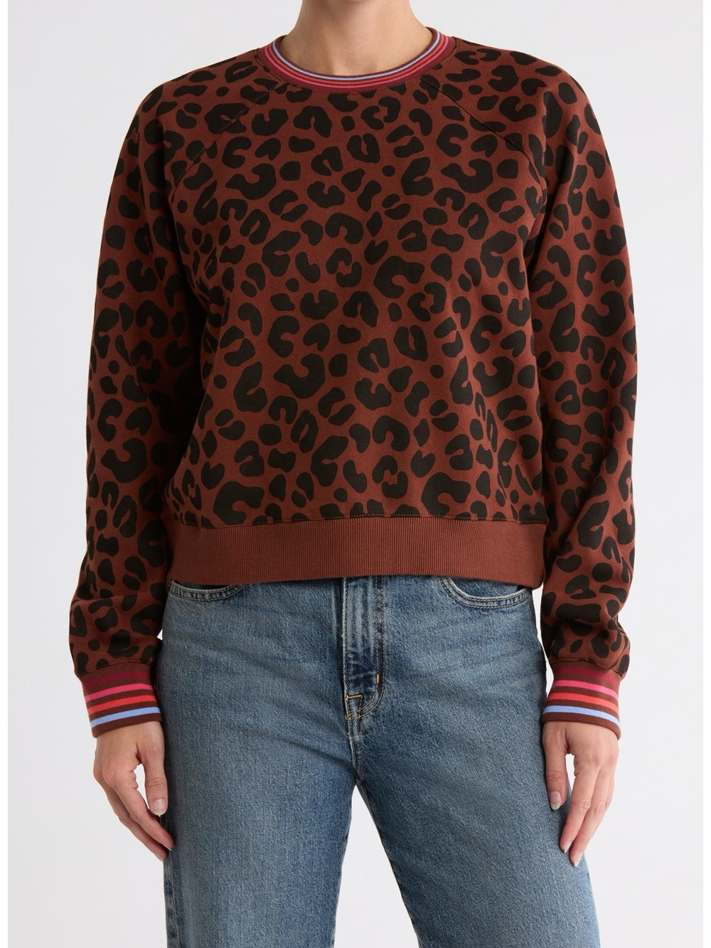 Marine Layer Anytime Leopard Print Sweatshirt Size Small